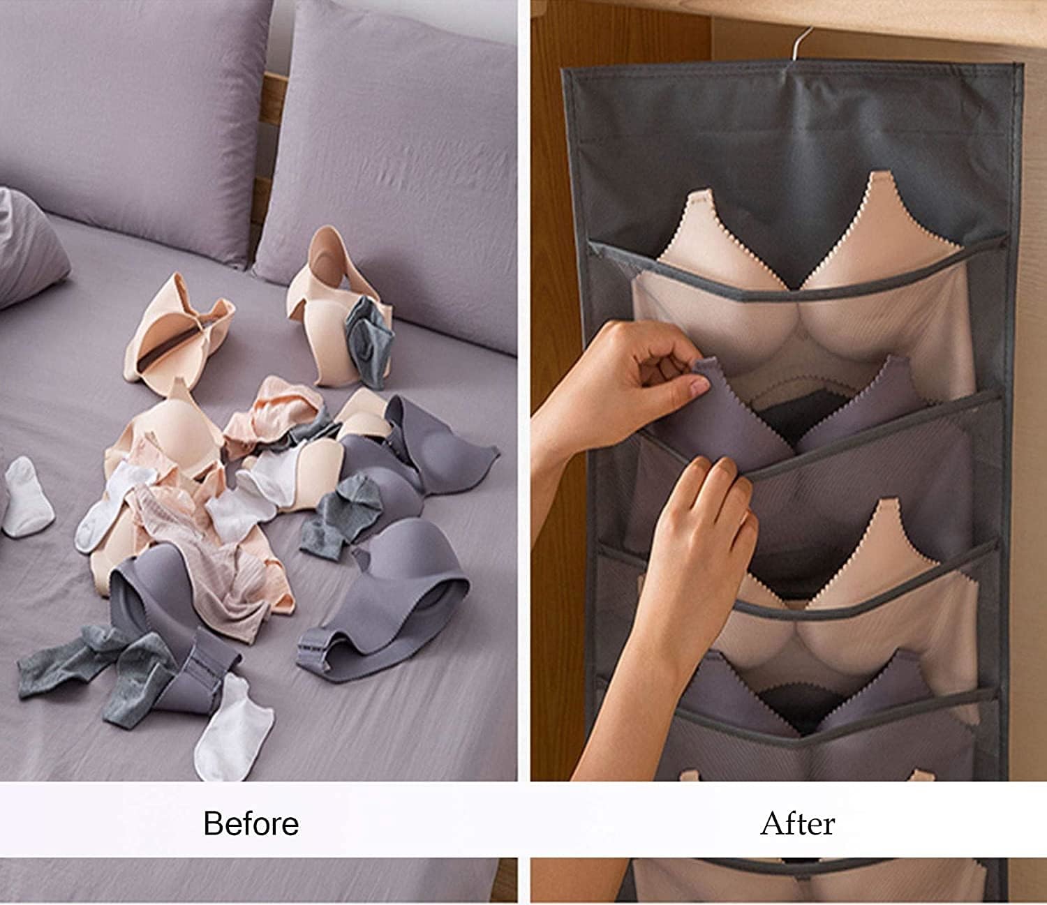 LIREX BRA STORAGE ORGANISER WITH 10 POCKETS, 1 PACK FOLDABLE UNDERWEAR HANGING ORGANIZER FOR WARDROBE WALL MOUNT BRA HAN