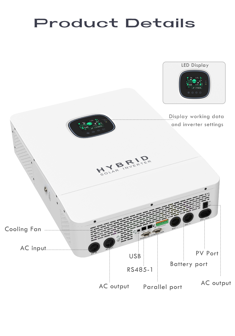On Grid Off Grid 48V Hybrid MPPT Solar Inverter 120V / 240V 8KW 10KW With Wifi