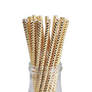 Quality 197mm 6mm Chevron Foil Gold Bendable Paper Drinking Straws wholesale