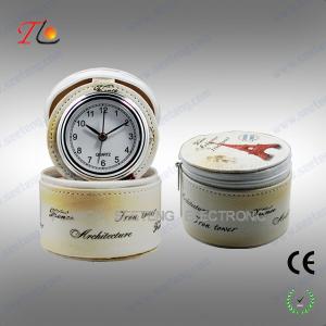 Quality Charming Flower printing leather PU travel clock with leather jewel box wholesale