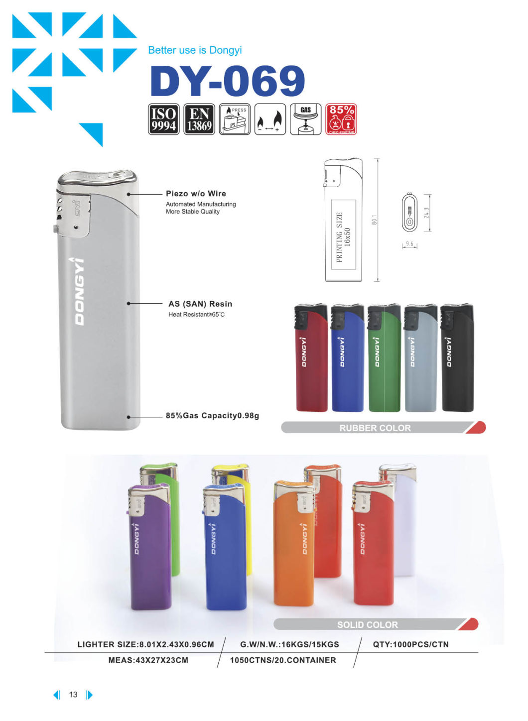 2021 Hot Sale Classic Fashion Hunan Dongyi Electric Gas Lighters High Quality Dy-069 EUR Standards