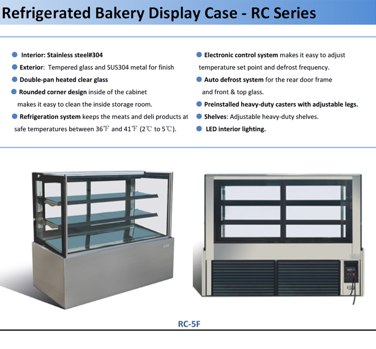 SUS 304 Vitrine Refrigerated Bakery Display Case Cabinet ETL