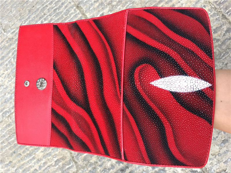Authentic Stingray Skin Female Long Trifold Wallet Coin Case Genuine Leather Women Large Red Clutch Purse Lady Money Bag