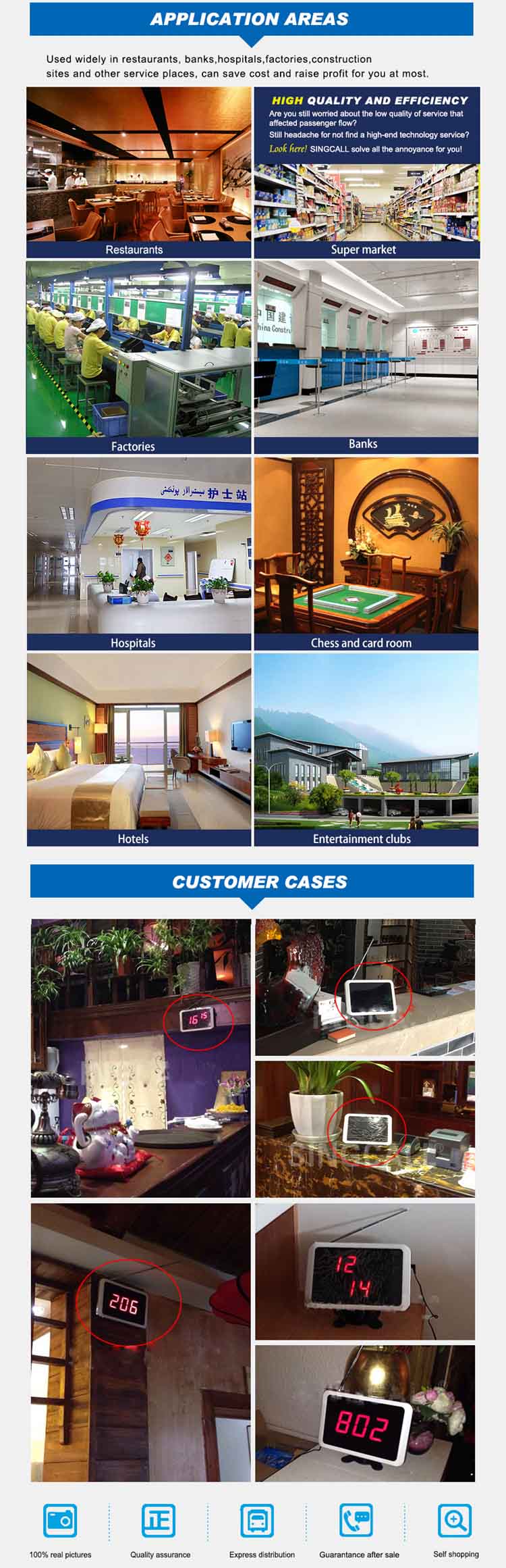 full set of restaurant pagings system call button/display/kitchen callpad/signal repeater