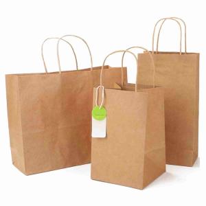 Quality SGS Offset Printing Brown Kraft Paper Shopping Bags For Retail Store wholesale