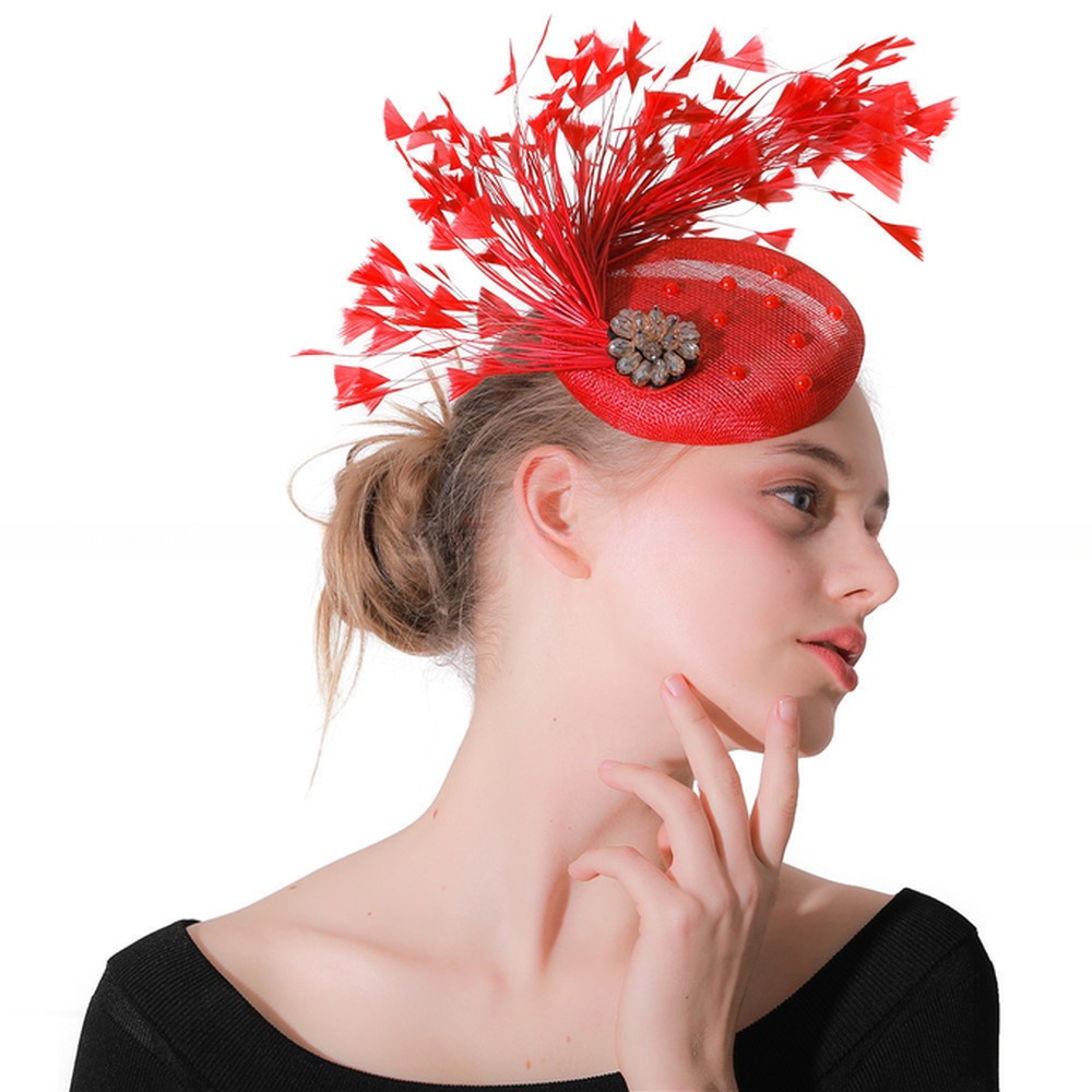 Christoration Party Decoration Sinamay Fascinator adorned with Dyed Chicken Feather