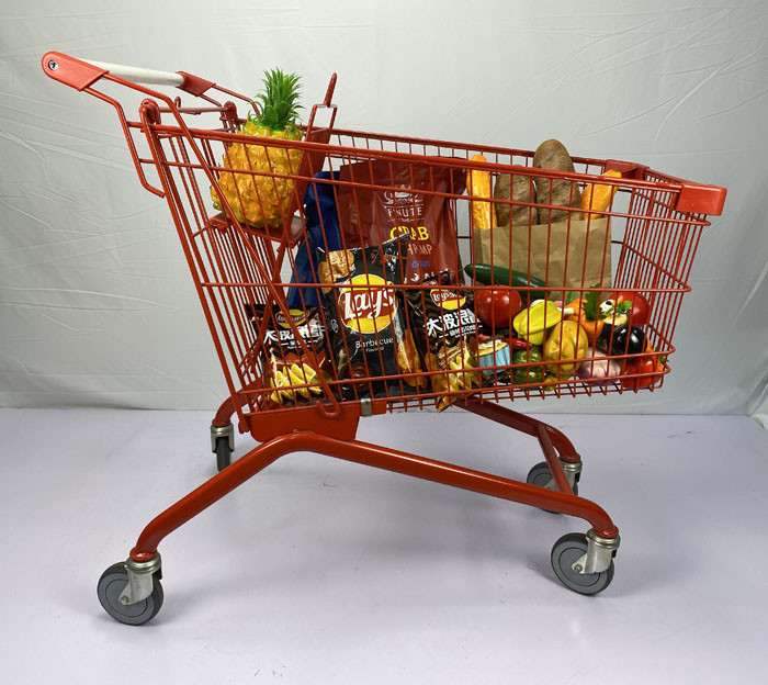 Large Capacity 180L Steel Shopping Cart European Style Red Custom Shopping Trolley Cart