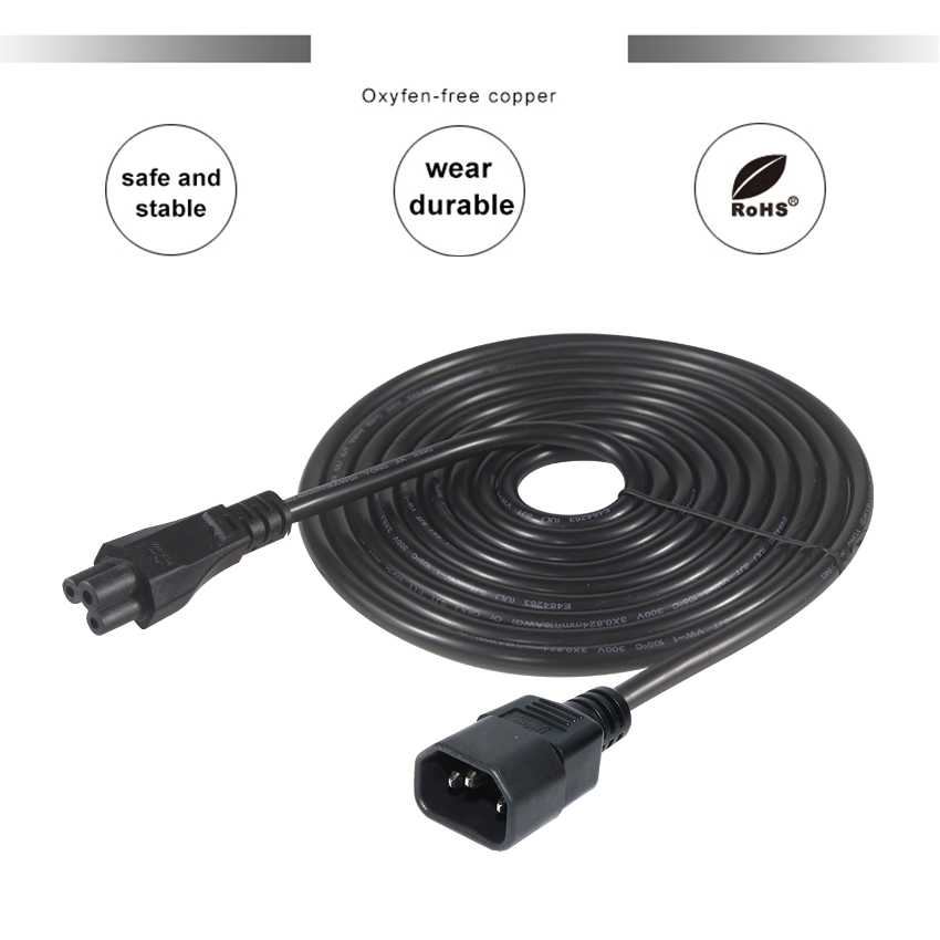 Black C5 To C14 Connector Wire Electronic Pc Computer Power 0.75Mm Iec Plug Cable