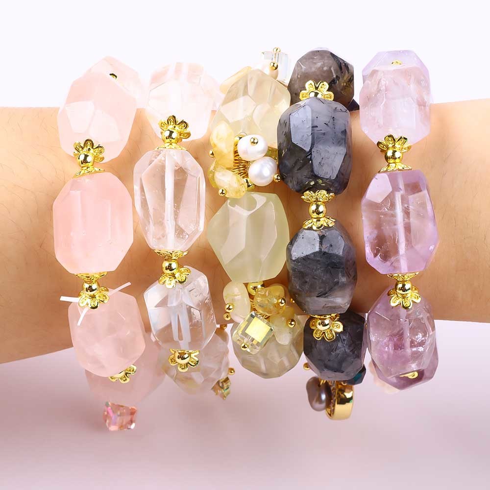 Handmade Gemstone Bracelet Adjustable Charms Rose Quartz Bracelet Natural Stone Pearl Jewelry For Party Daily Wearing
