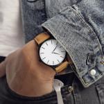 Custom Mens Stainless Steel Watches Leather Strap / Japanese Quartz