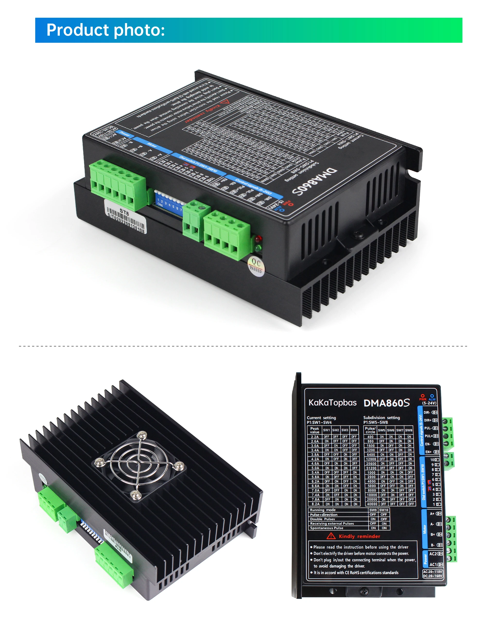 Nema34 Stepper Motor Driver DMA860S 2.2A-8.2A 18-110V AC 18-160V DC