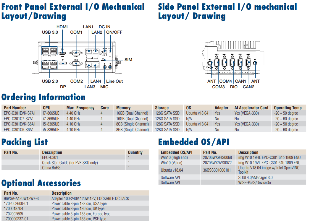 -Advantech- Embedded PCs EPC-C Series EPC-C301EVK-S6A1