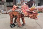 Realistic Animatronic Red Triceratops Dinosaur Ride For Amusement Park
