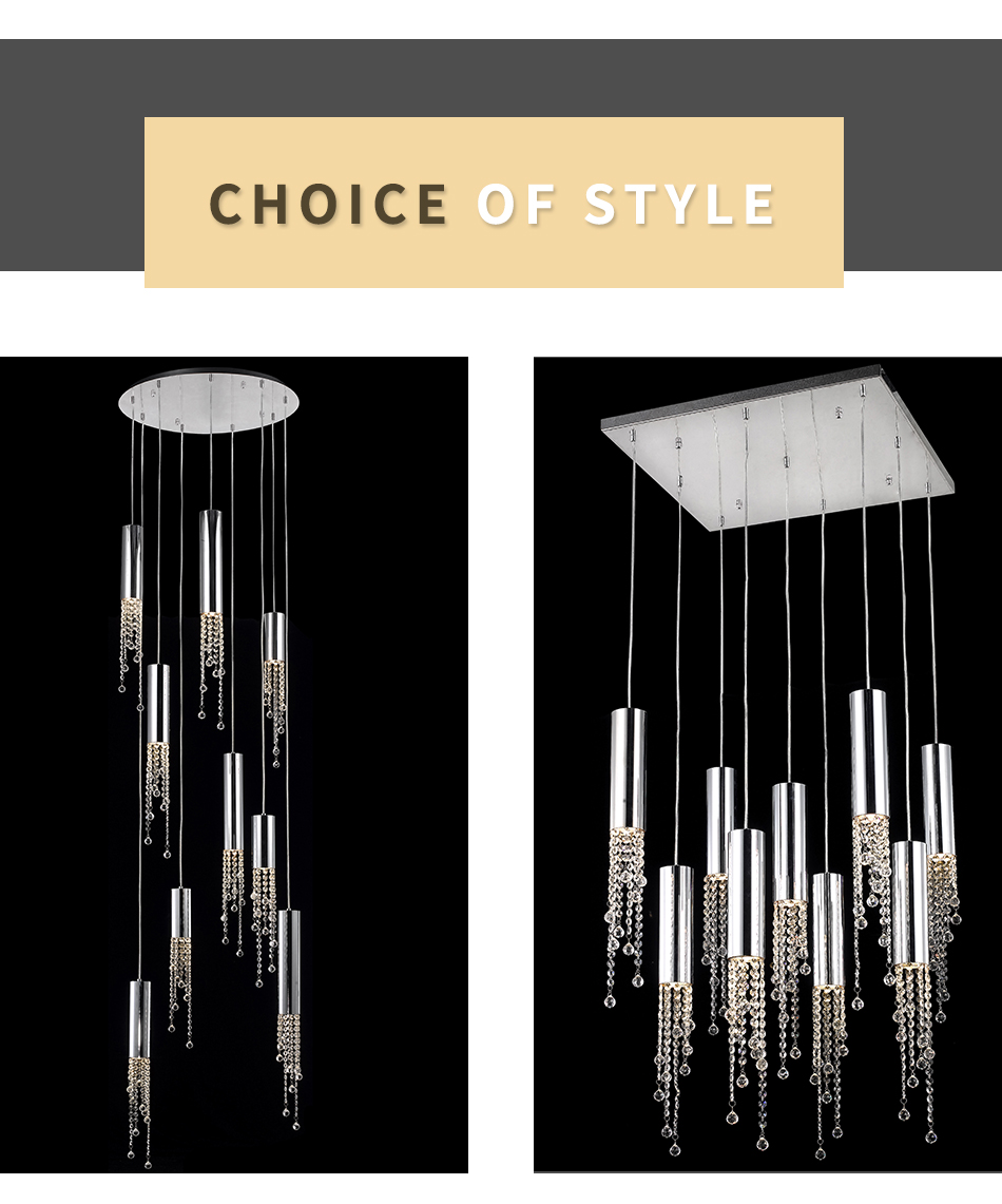 Modern chrome crystal ceiling chandelier for dining room long loft staircase large chandelier(WH-NC-46)