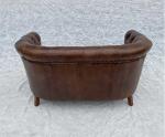 Retro Leather Tufted Back Sofa With Wood Legs