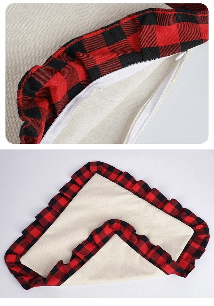 Double Sided Sublimation Pillow Case Blanks Printed Plaid Cotton Linen Sublimation Pillow Cover