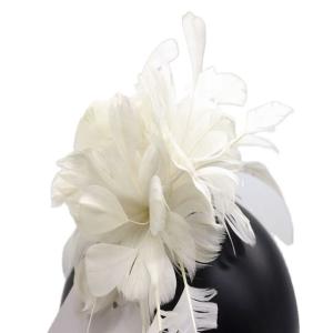 Quality White Pattern Dyed Stripped Coque Millinery Feather Flowers With Headband 15x30 Cm wholesale