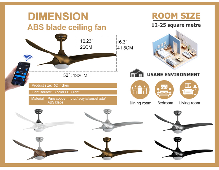 1stshine/OEM Logo Ceiling Fan Light with Remote Control and Smart APP 6 Speeds 3 Blades