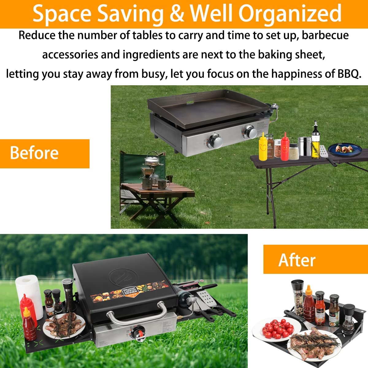 Single Tier Outdoor BBQ Table Shelf for Shape Metal Rectangular Griddle Side Storage