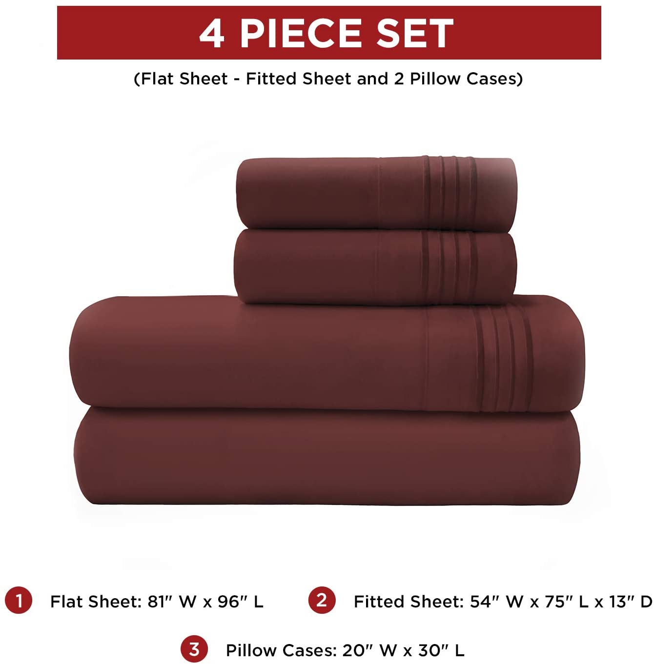 80gsm Microfiber Three Lines Embroidery Bed Sheet Set 4pcs for Bedroom