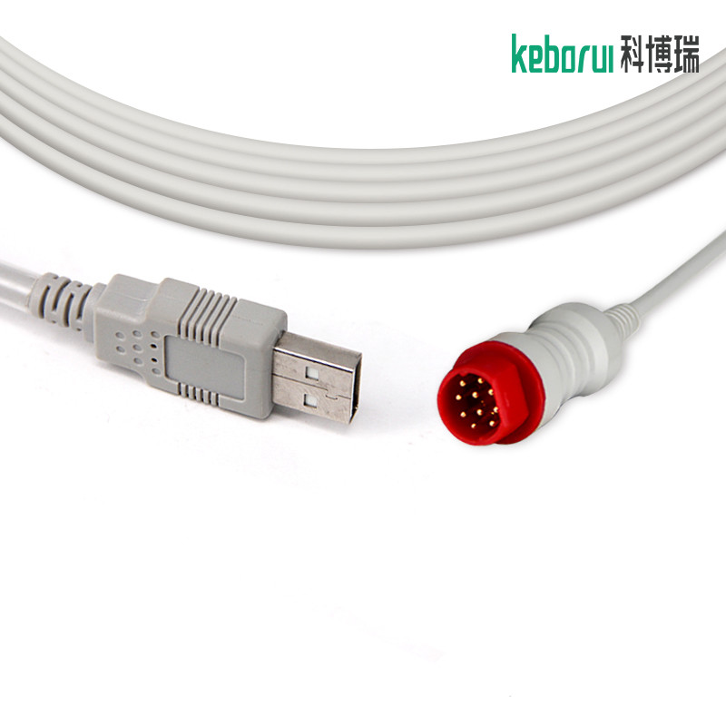 Medical IBP Adapter Cable Latex Free For Simens 10pin Monitor To USB Transducer