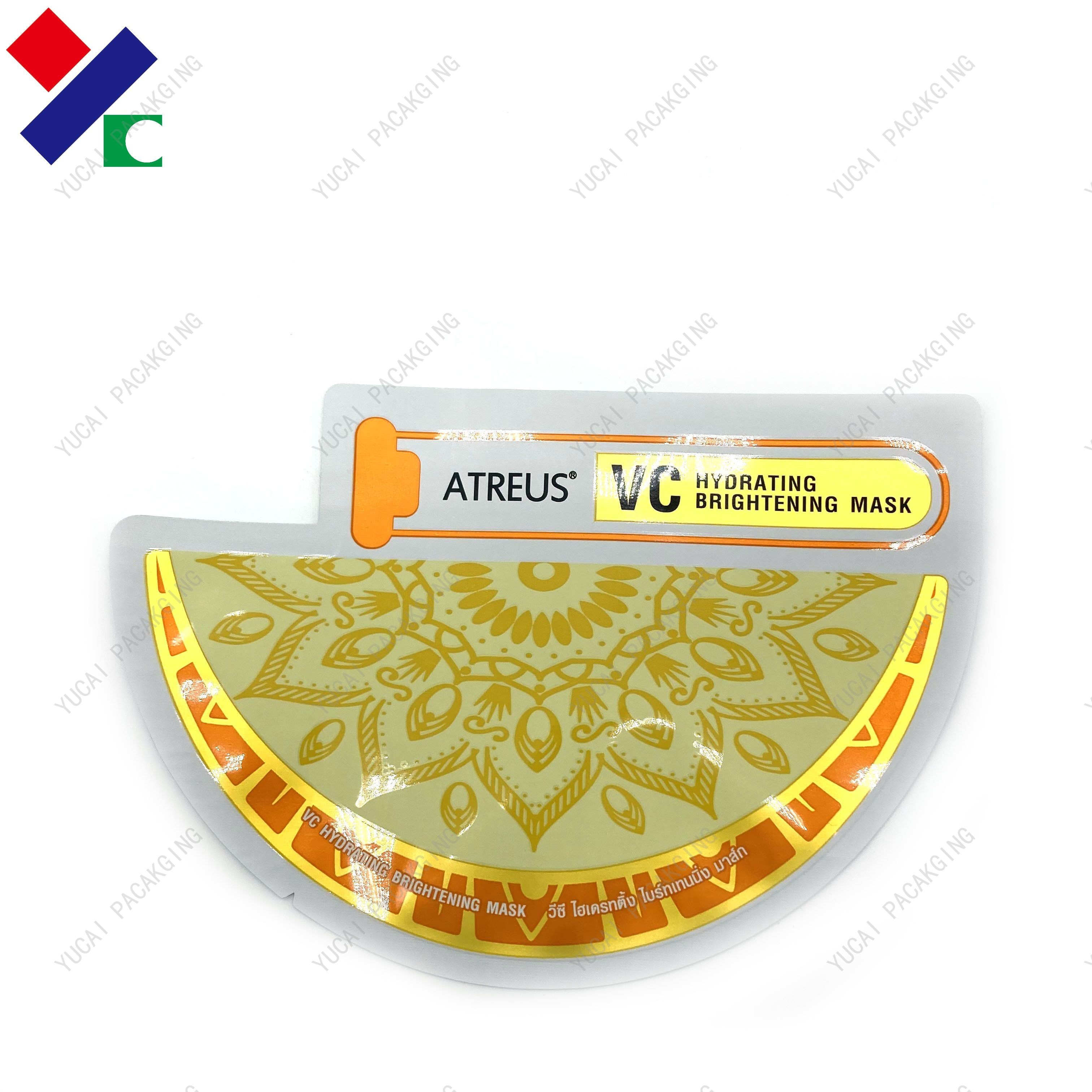FDA Three Side Seal Pouch Facial Mask Foil Packaging Bag Customized Shape