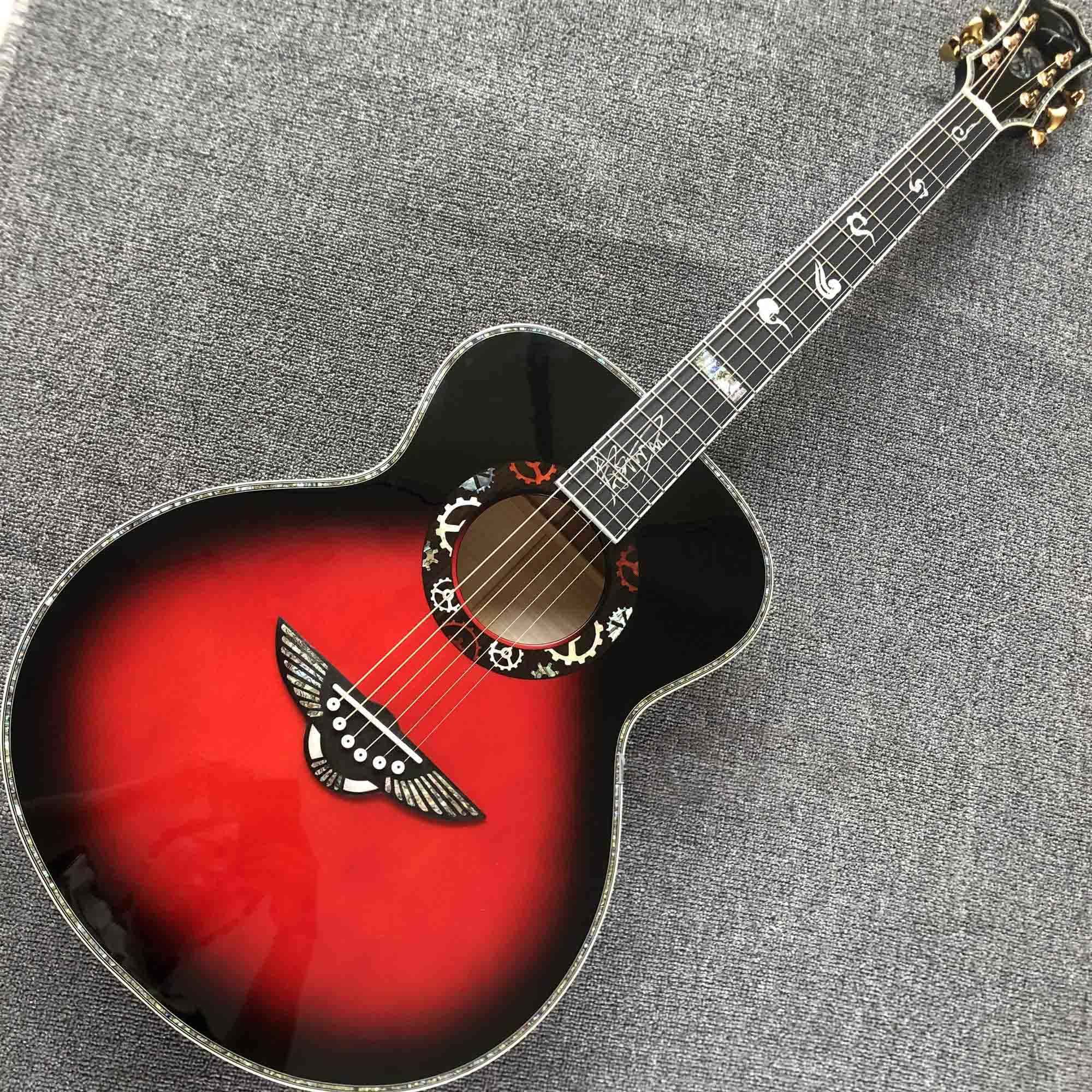 Custom Solid Spruce Top Ebony Fingerboard Real Abalone Shell Binding Inlay 40 Inches Flamed Maple B side Acoustic Guitar