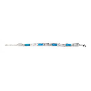 Quality Natural Vintage Fire Rectangular Greek Blue Opal Bracelet With 925 Sterling Silver wholesale