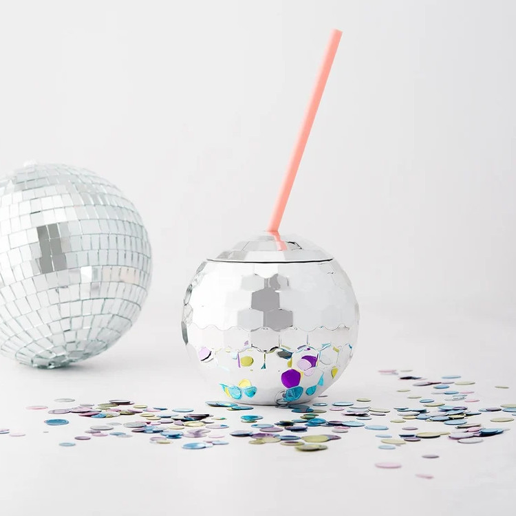 Party Decor 1970s Disco Ball Tumbler Cup Party Sipper Cups With Straw