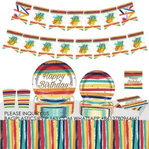 Quality 8 guests Birthday Party Tableware Decoration Set Rainbow Theme Tableware Paper Plate Supplies wholesale