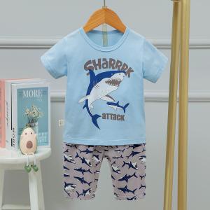 Quality Boys And Girls Children'S Summer Pjs Cartoon Shark 40 Cotton Yarns wholesale