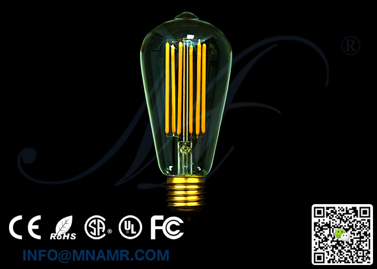 High Quality ST64 LED Edison Bulb 6W E26 E27 B22 AC110-240V 2200k 2700k 6000k CE RoHS FCC SAA UL Approved