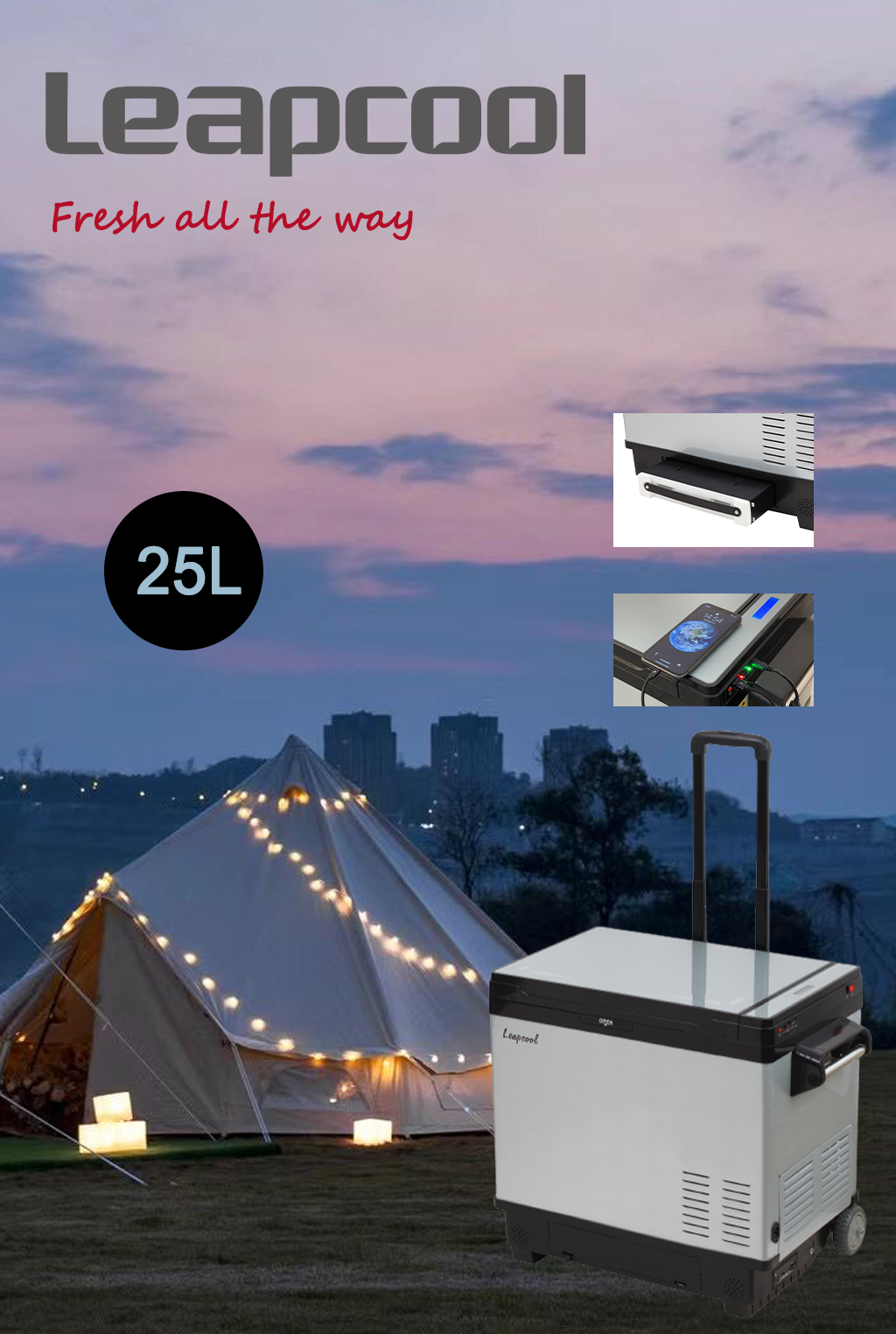Solar Car Fridge Outdoor Freezer with Lithium Battery and Refrigerator Cooling Mode
