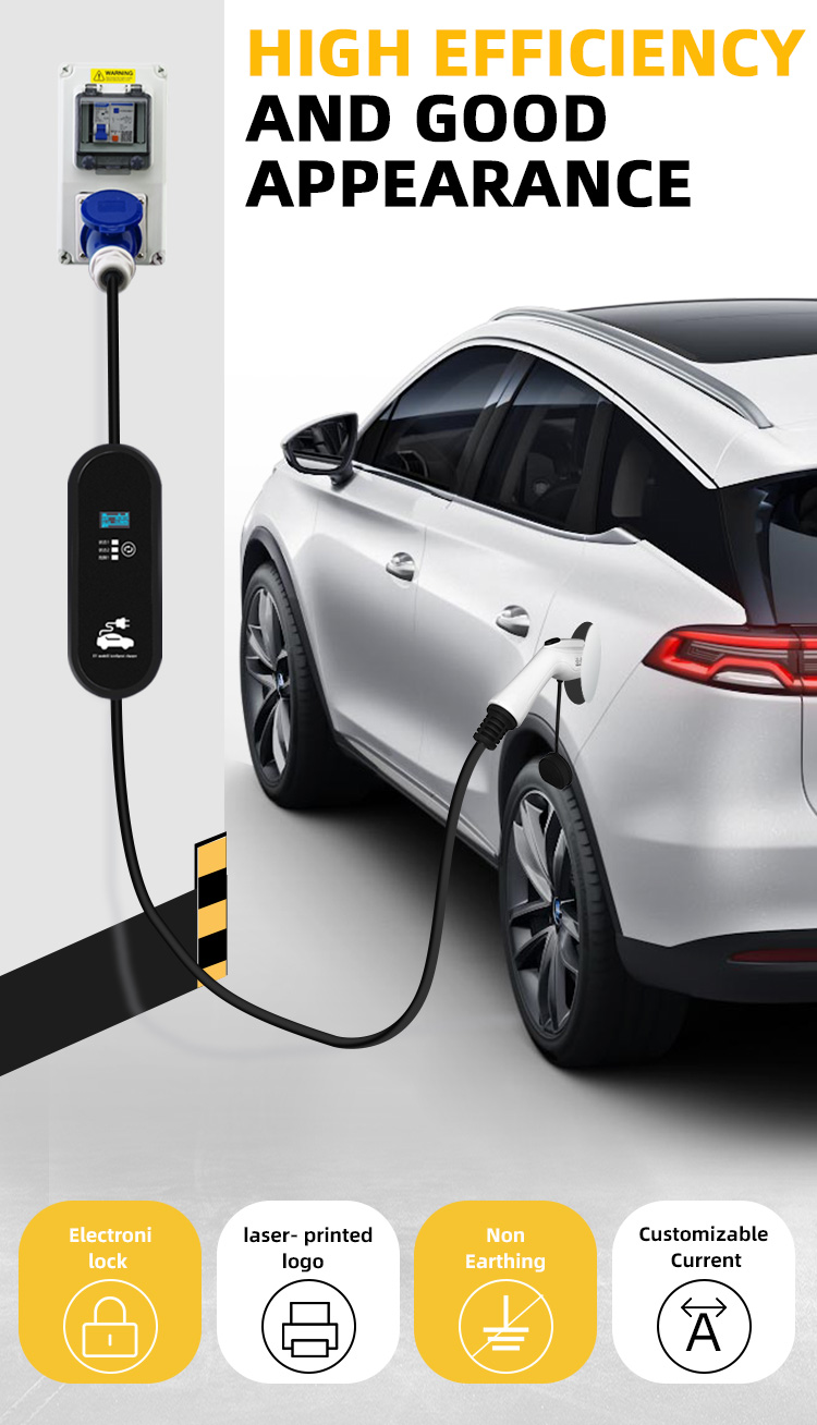 220V ID4 ID6 GBT Portable Ev Charger with EU Socket and Color Screen Charging Cable PC Copper Operate 7kw 32A Compact Design