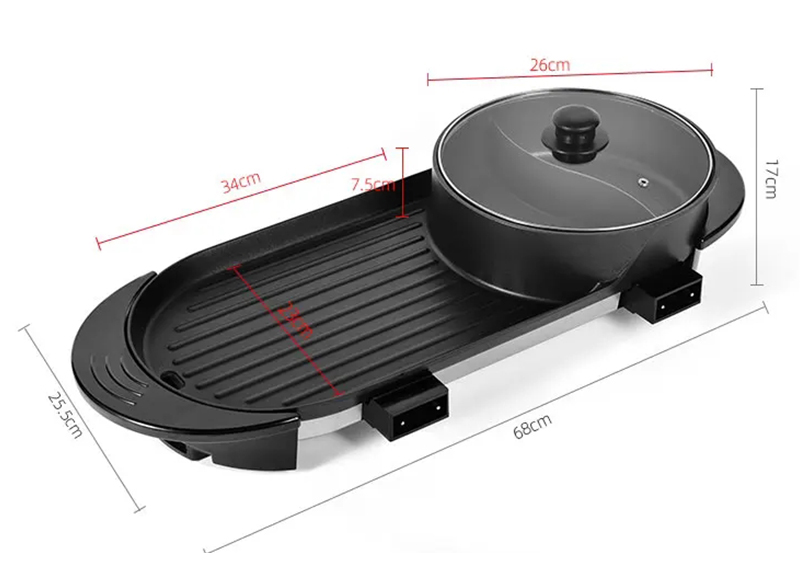 230V 2 in 1 Multi-function 2200W Cast Aluminum Non-stick Cooking Pan Grill With Hot Pot