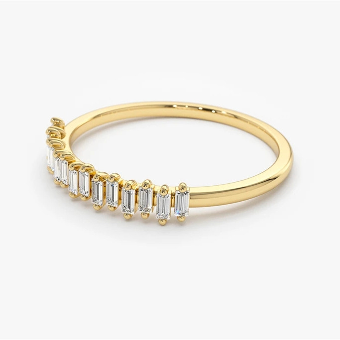 925 Sterling Silver CZ Diamond Baguette Women's Eternity Ring with Yellow Gold Plating