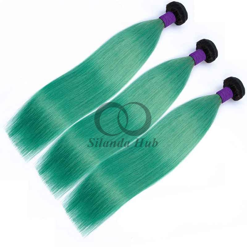 #T1B/Green Straight Remy Human Hair Bundles Sew In Weave Bundles Brazilian Bundle Deals