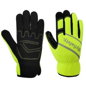 Quality Hi Visibility Green Mechanics Wear Gloves With Reflective Printing wholesale
