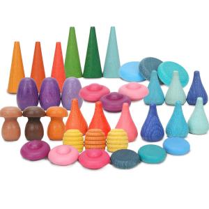 Quality Cones 4cm Wooden Rainbow Stacker Wooden Mushroom Puzzle wholesale