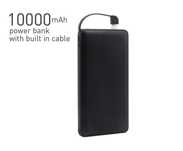 Built-in Cable iPhone adaptor 10,000mah portable power bank leather casing high
