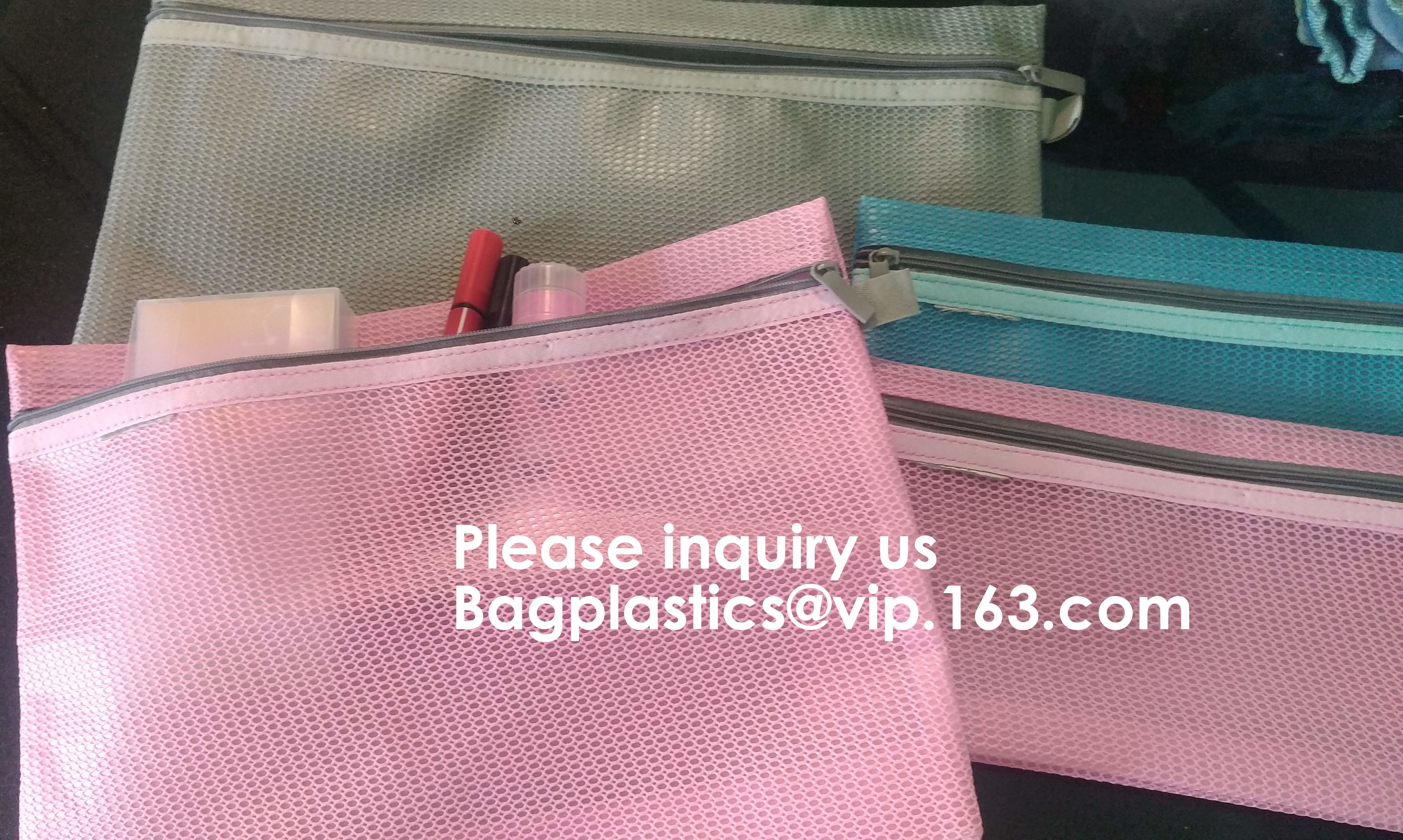 Mesh Organizer Storage Bag Durable File Bag for Office Stationery and Travel,Zipper Mesh File Bag Cosmetic Bag PVC Bag f