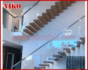 China Floating Staircase VK35S Floating Stair Tempered GlassLED Light strip, Stringer: 5mm+5mm(Thickness), Dia 6mm Steel Cable on sale
