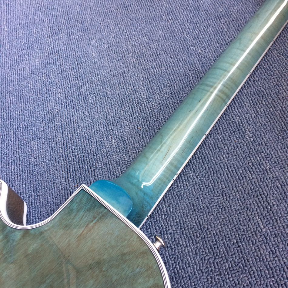 New style of custom guitar, double F holes,Flame Maple Top ,blue guitar