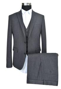 Quality Classic Measure Mens Slim Fit Tailored 3 Pieces Suit Dark Grey Stripe Business Person wholesale