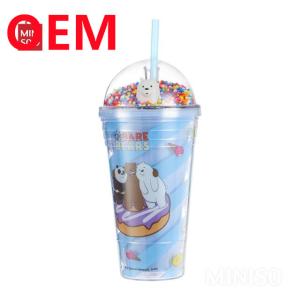 Quality Custom 450ml Kawaii Summer Plastic Water Cup Creative Cute Anime High Appearance Double Straw Cup Factory wholesale