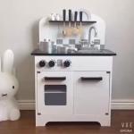 Kids Grey Wooden Kitchen Toys For Toddlers Black 77.8cm
