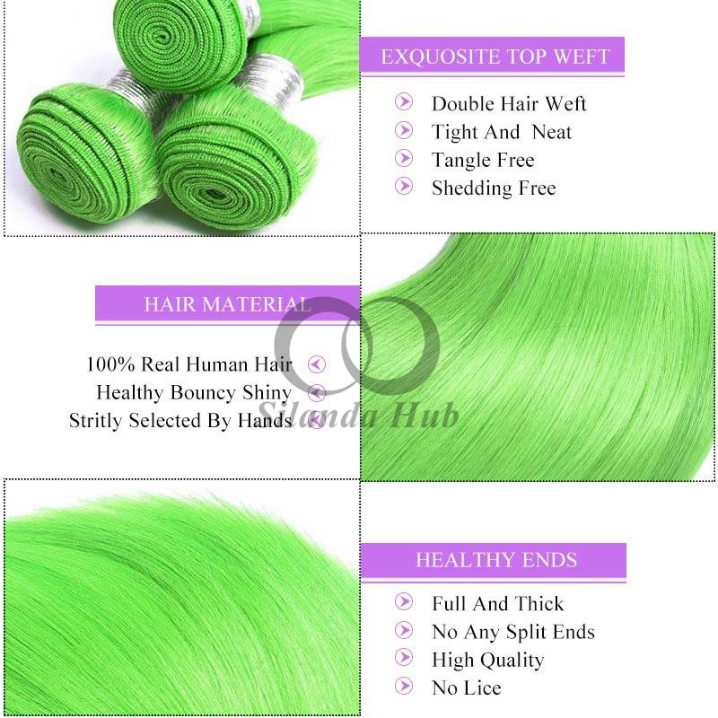 Green Straight Remy Human Hair Bundles Sew In Weave Bundles Brazilian Bundle Deals