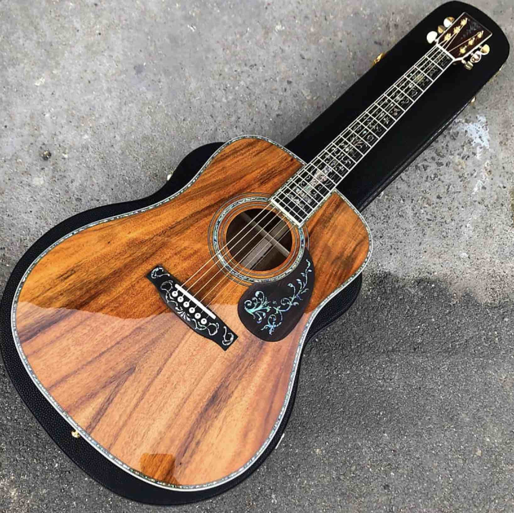 Factory KOA wood classic acoustic guitar,Life tree Ebony Fingerboard,Abalone inlays and binding,China 41 inchs acoustic