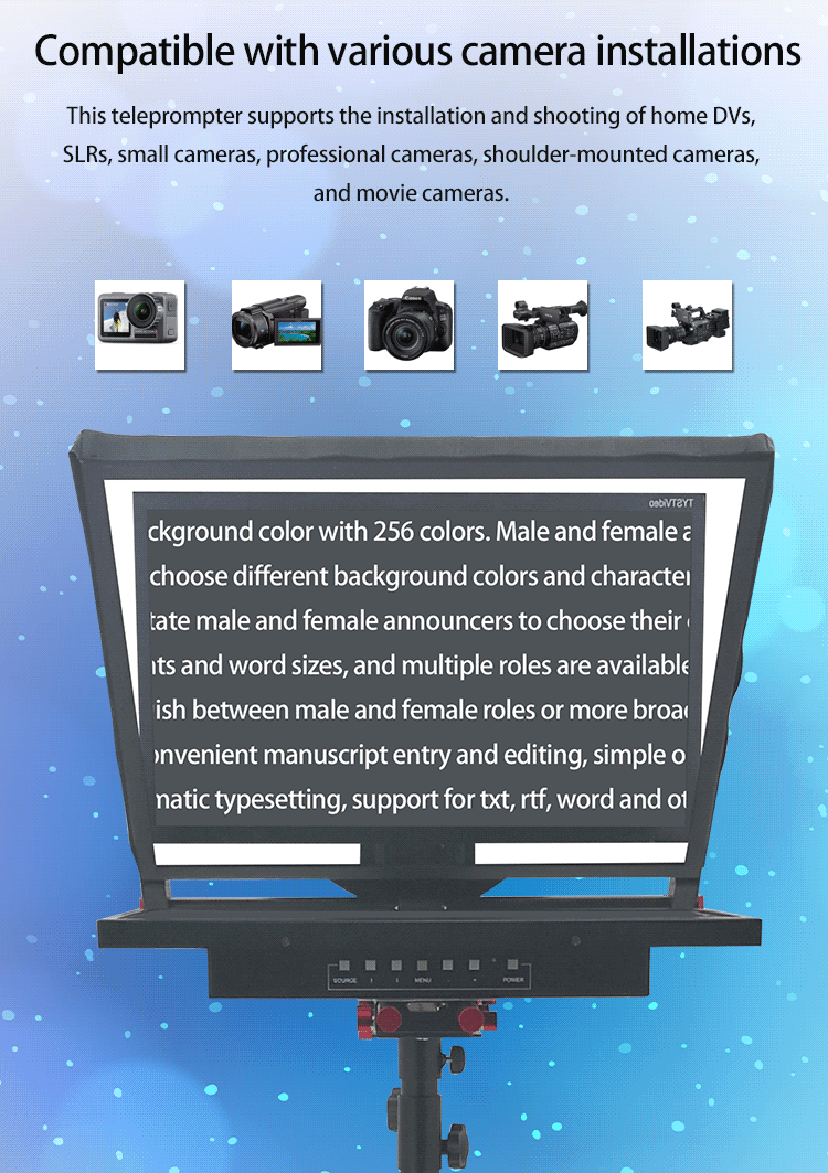 Professional TV Studio Equipment 24inch Single Screen Built-in Prompter with Auto-Mirror