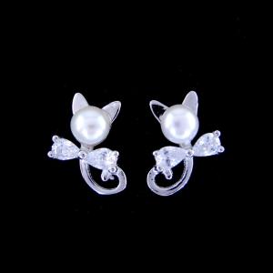 Quality Korean Style Gold Plated Jewellery / Freshwater Pearl Kitty Cat Earrings wholesale